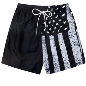 Men’s Black American Flag Shorts XL Lightweight Drawstring Swim Lounge